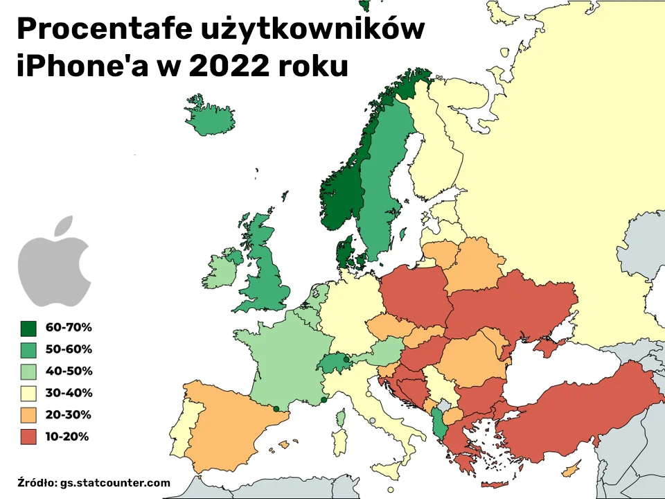 Procent użytkowników iPhona - 2022 rok